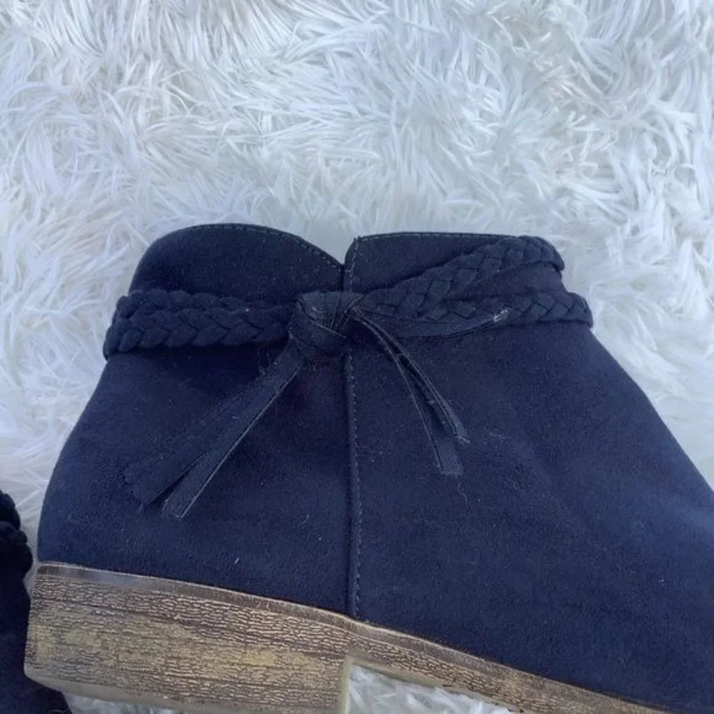 Cat‎ & Jack Ankle Booties Girl Size 6 Deep Blue Faux Vegan Suede Leather Boho